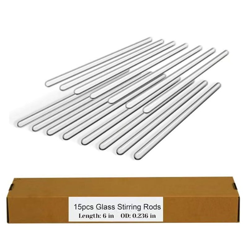 LIFEHIM 15 Pack Glass Stirring Rods: Diameter 6mm Length 6 inch Glass Stir Sticks, Borosilicate Glass Stirring Rod for Mixing Lab - Image 1